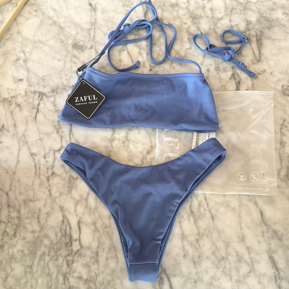 Zaful ribbed bikini set size Small (size 4) in blue